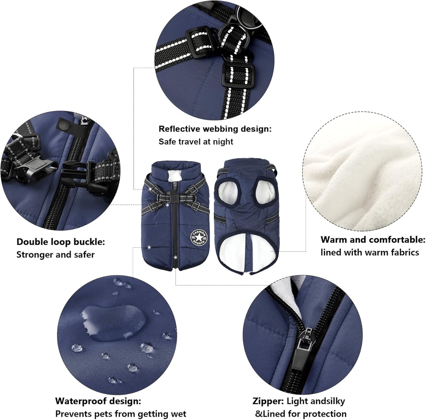 Aiboria Dog Jackets for Winter Windproof Waterproof 2 in 1 Outfit Cold Weather Coat Dog Vest Harness Puppy Winter Warm Jacket Small Blue M