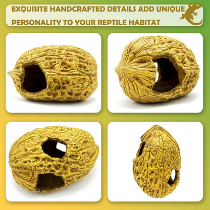 Leopard Gecko Reptile Hide Terrarium Décor Bearded Dragon Walnut Hideout Tank Accessories Decoration Cave Amphibian Habitat