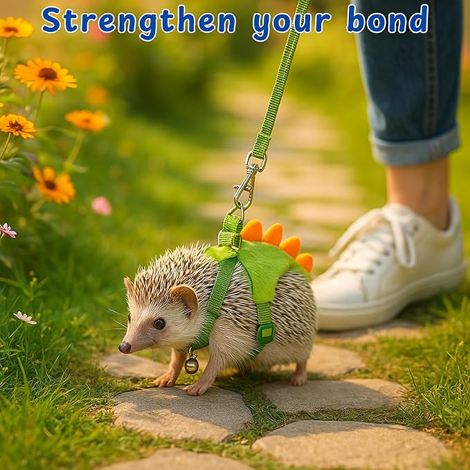 Hedgehog Leash and Harness Clothes Accessories, Dinosaur Shaped Harness Leash for Training Playing, Hamster Clothes for Ferret Guinea Pig Hamster, Hedgehog Accessories, Guinea Pig Outfits (Green)