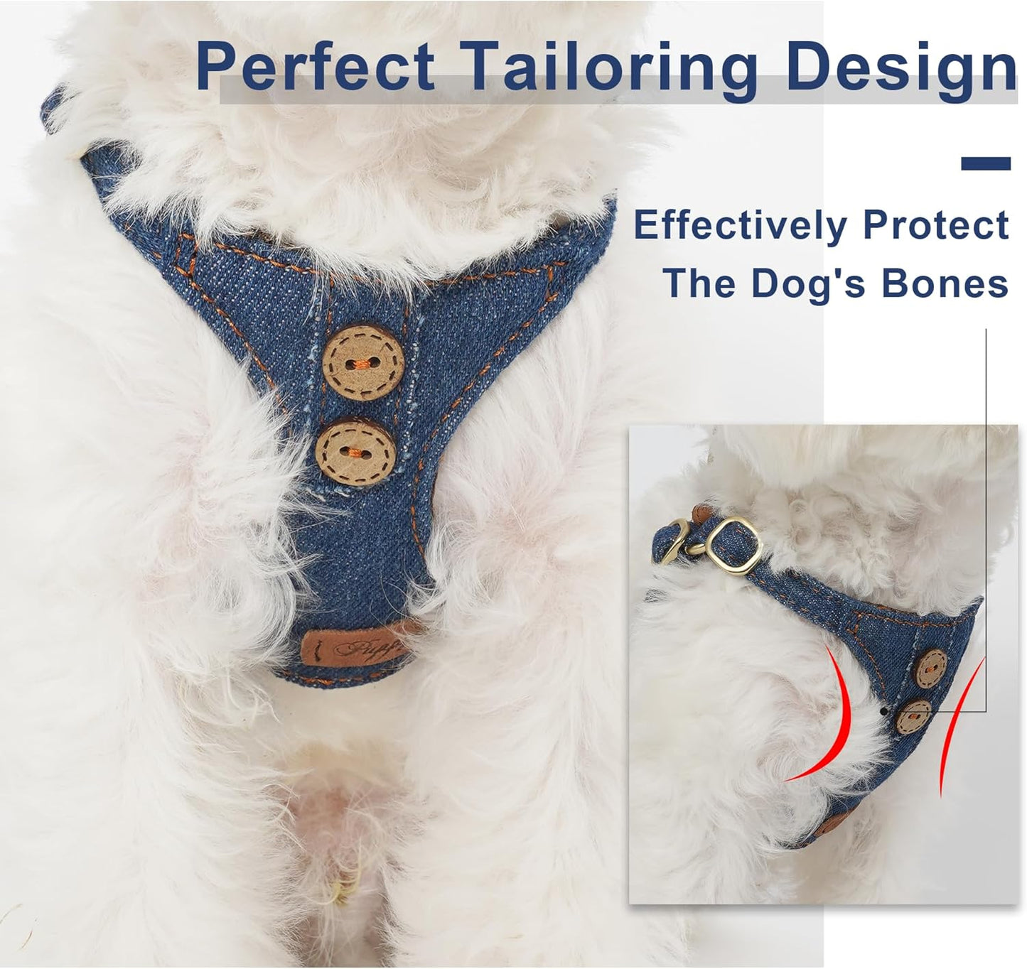 No Pull Dog Harness with Multifunction Dog Leash,Soft Adjustable No Choke Escape Proof Pet Harness Vest for Medium Dogs or Large Dogs,Denim Blue,M
