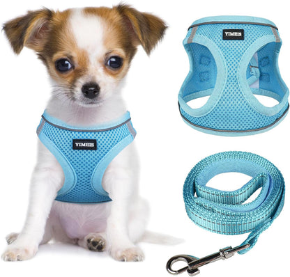 YIMEIS Dog Harness and Leash Set, No Pull Soft Mesh Pet Harness, Reflective Adjustable Puppy Vest for Small Medium Large Dogs, Cats (Sky Blue, Medium (Pack of 1)