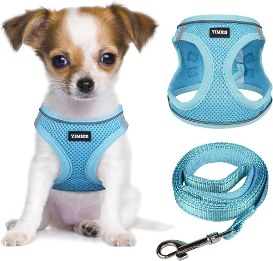 YIMEIS Dog Harness and Leash Set, No Pull Soft Mesh Pet Harness, Reflective Adjustable Puppy Vest for Small Medium Large Dogs, Cats (Sky Blue, Medium (Pack of 1)