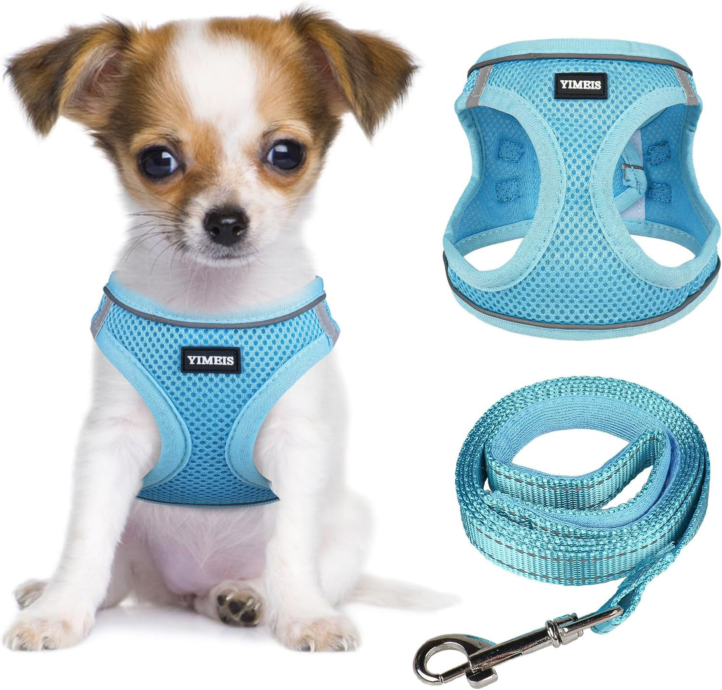 YIMEIS Dog Harness and Leash Set, No Pull Soft Mesh Pet Harness, Reflective Adjustable Puppy Vest for Small Medium Large Dogs, Cats (Sky Blue, X-Small (Pack of 1)