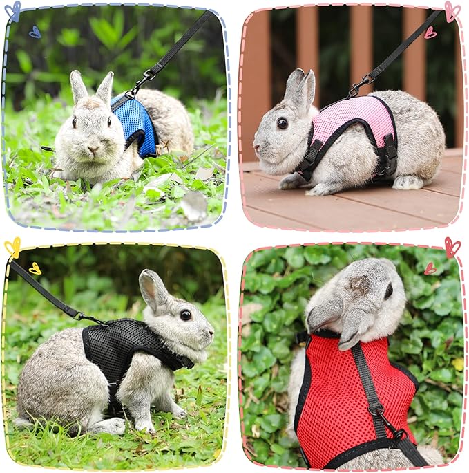 PETTOM Bunny Rabbit Harness with Stretchy Leash Cute Adjustable Buckle Breathable Mesh Vest for Kitten Small Pets Walking (Black,S)
