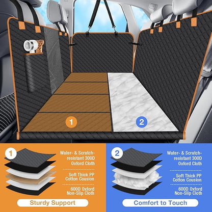 Dog Car Seat Cover for Back Seat, Dog Car Bed Cover with Strong Hard Bottom 4 Panels, Back Seat Extender Hammock for Cars SUV Truck Black Color