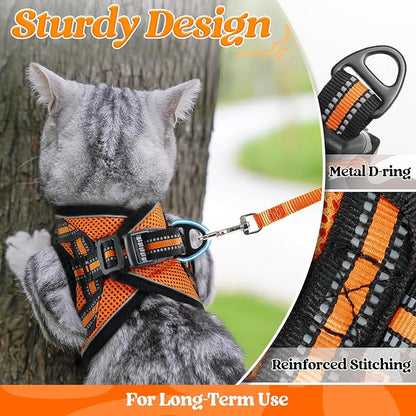 rabbitgoo Cat Harness and Leash Set for Walking Escape Proof, Adjustable Soft Kittens Vest with Reflective Strip for Cats, Comfortable Outdoor Vest,Light Orange,L