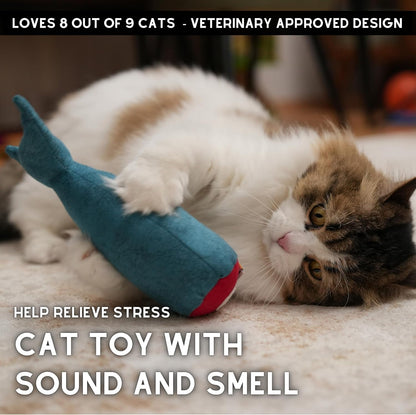 Big Fish Cat Kicker Toy - Refillable Catnip Matatabi Silvervine Filled and Help Relief Anxiety - Kitten Catnip Essentials Treats Supplies Large Interactive Chew for Indoor Cat (Blue)