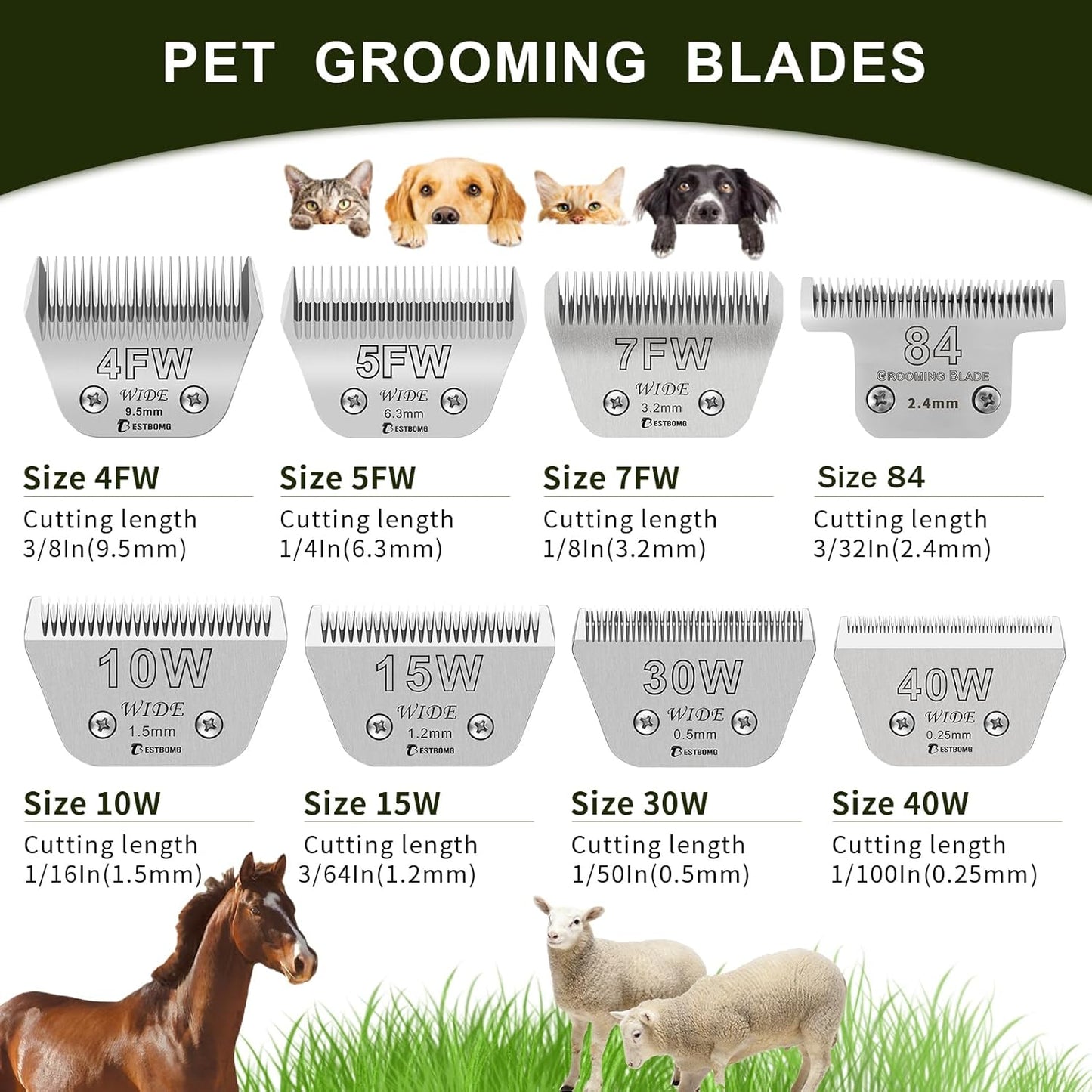 Detachable Pet Dog Grooming Blades-Size 40W Dog Grooming Wide Blade,Cutting Length 1/100",Compatible with Andi-s,Oster A5,Wahl km10 Clippers