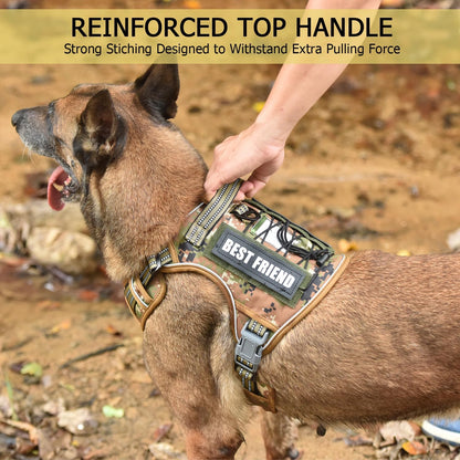 PET MARVEL Tactical Dog Harness for Large Size, No Pull Military Dog Vest with Easy Control Handle, Molle Hoop & Loop, Adjustable Reflective Reinforced Stich for Walking Training, Camouflage