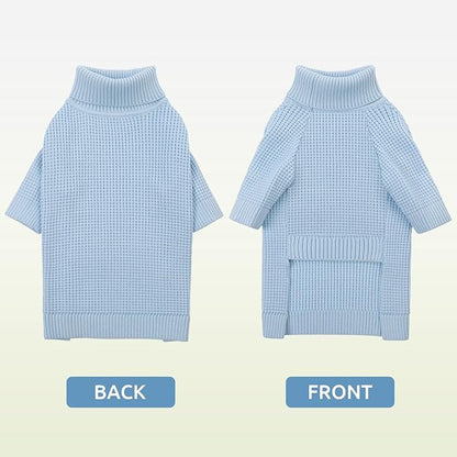 Queenmore Sweater for Dogs, Dog Sweaters for Medium Dogs, Waffle Knit Doggie Sweater with Long Sleeve, Puppy Sweaters for Medium Dogs Girl, Cat Christmas Sweater, Blue M