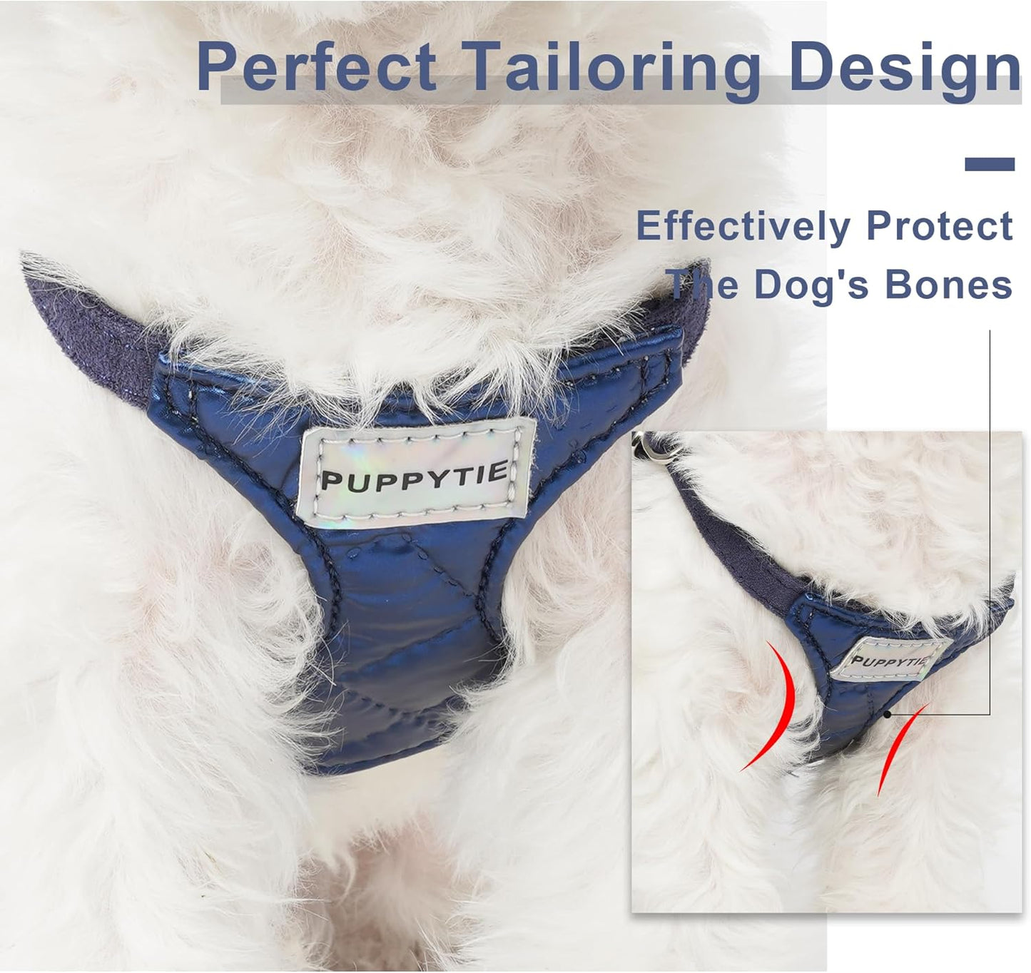 Puppytie No Pull Dog Harness with Multifunction Dog Leash,Soft Adjustable No Choke Escape Proof Pet Harness Vest for Medium Dogs,Glossy Sapphire Blue,M