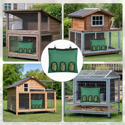 2 Pcs Rabbit Hay Feeder,Guinea Pig Hay Feeder,13×10.8 Inch Guinea Pig Bag,Small Animal Feeding Bag for Rabbits, Hamsters, Hedgehogs(3 Holes,Green)