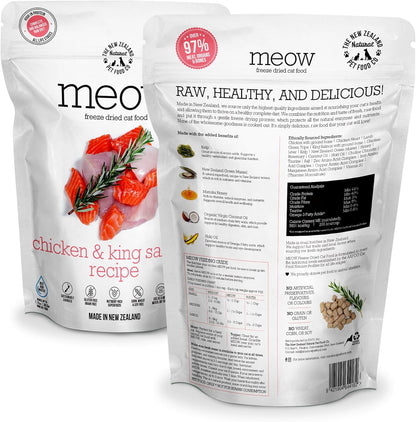 The New Zealand Natural Pet Food Co Meow Freeze Dried Cat Food - Chicken & King Salmon Recipe, High Protein Treats & Toppers, Dry Cat Food,9.9oz