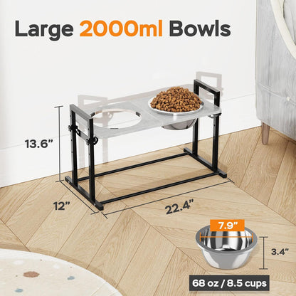 Elevated Dog Bowls for Large Dogs, 4 Height Adjustable Tilted Raised Dog Bowl Stand with 2 Stainless Steel 2L Bowls, 13.6" Tall Dog Feeder for Medium and Large Breed