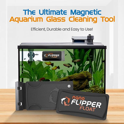 Flipper Cleaner Float - 2-in-1 Floating Magnetic Aquarium Glass Cleaner - Fish Tank Cleaner - Scrubber & Scraper Aquarium Cleaning Tools - Floating Fish Tank Cleaner, Nano