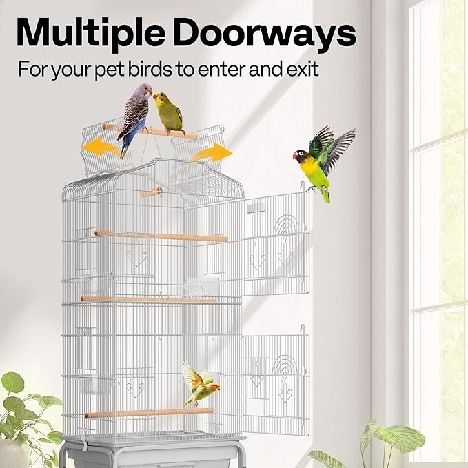 VIVOHOME 64 Inch Bird Cage with Play Top and Rolling Stand for Parrots Conures Lovebird Cockatiel Parakeets Gray
