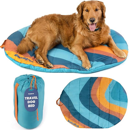 Travel Dog Bed Mat (42" x 30") – Foldable, Packable Outdoor Camping Dog Bed – Lightweight, Water Resistant & Cozy with Soft Padding – Compact, Portable & Machine Washable – Large & Small Breeds - Teal