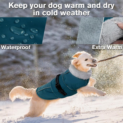 Lelepet Warm Dog Coats for Small Dogs Waterproof Dog Winter Jacket Reflective Pet Fleece Vest Windproof Cold Weather Coats with Adjustable Buckle & Leash Hole, Dark Green, S
