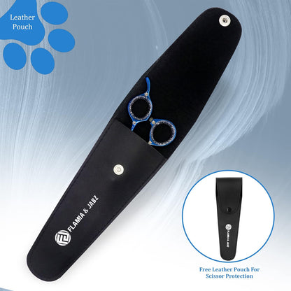 Professional Dog Grooming Thinning Scissors/Blender Shears with Paw Prints for Dogs, Cats & Pets (Right Handed, Blue, Stainless Steel 8 Inch)