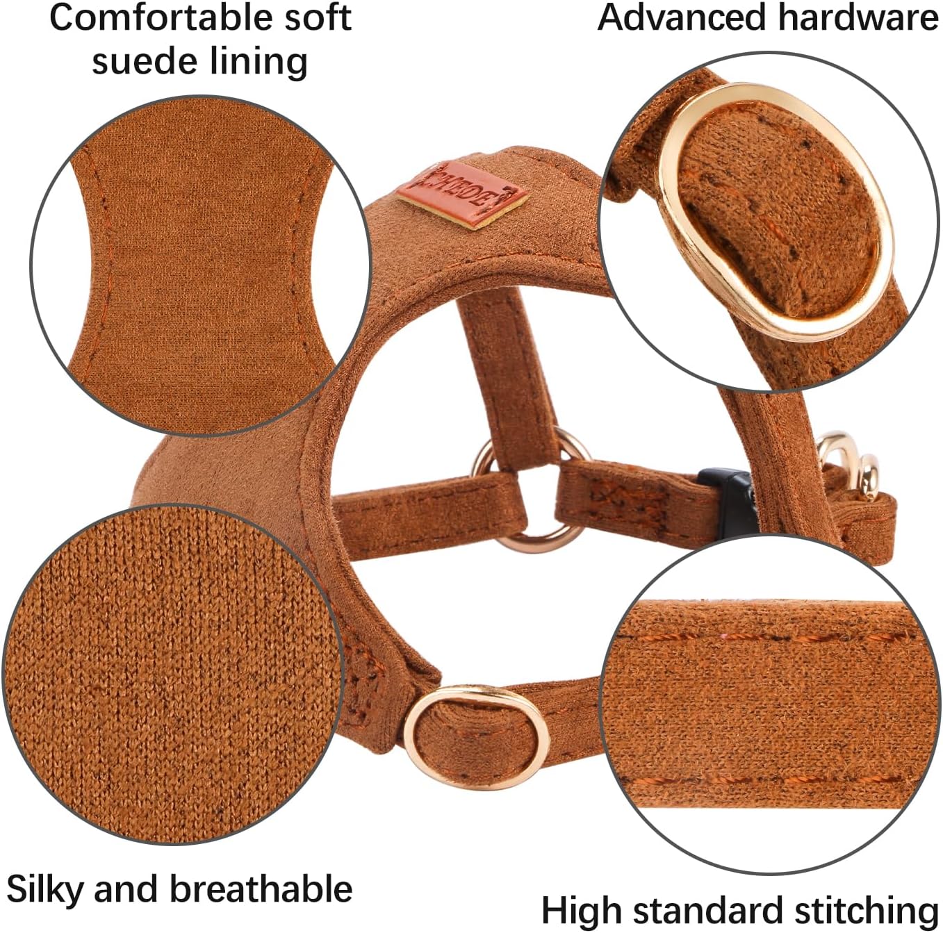 No Pull Dog Harness- Lightweight, Soft, Adjustable Small Harness Collar and Leash Set, Suitable for Cats Puppy Small and Medium-Sized Dog Outdoor Training and Running (Brown, XXS)