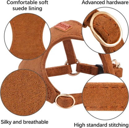 No Pull Dog Harness- Lightweight, Soft, Adjustable Small Harness Collar and Leash Set, Suitable for Cats Puppy Small and Medium-Sized Dog Outdoor Training and Running (Brown, XXS)