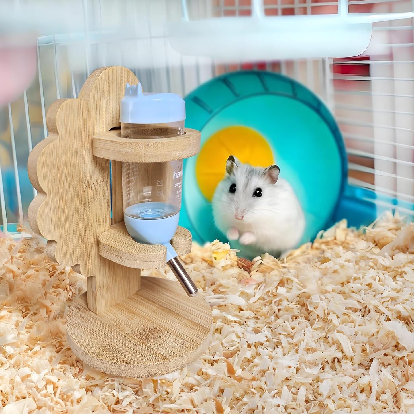 Hamiledyi Small Animal Water Bottle with Adjustable Stand & Hanging Hook - Leak-Proof Rodent Water Dispenser for Hamsters, Guinea Pigs, Gerbils(Style B)