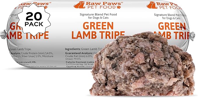 Raw Paws Signature Pet Food for Dogs & Cats - Green Lamb Tripe, 1-lb Rolls (20 Pack) - Fresh Pet Food Made in USA - Natural Dog Food Rolls - Raw Frozen Dog Food – Green Lamb Tripe for Dogs & Cats
