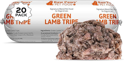Raw Paws Signature Pet Food for Dogs & Cats - Green Lamb Tripe, 1-lb Rolls (20 Pack) - Fresh Pet Food Made in USA - Natural Dog Food Rolls - Raw Frozen Dog Food – Green Lamb Tripe for Dogs & Cats