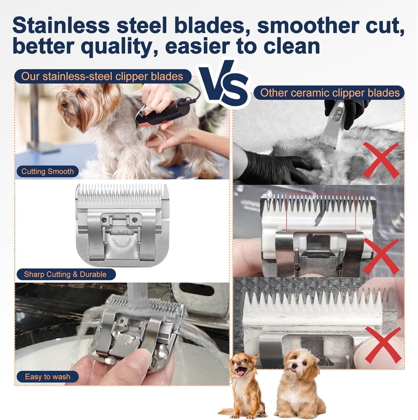 10# Clipper Blades Pet Grooming Clipper Replacement Blades Detachable Blade Compatible with andis/wahl/Oster Dog Clippers 3PCS