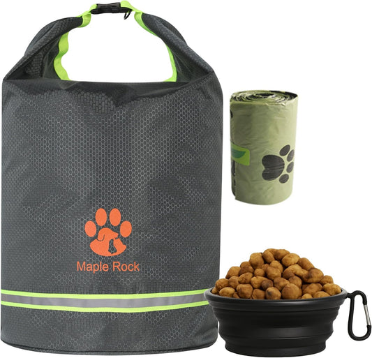 Dog Food Travel Bag - 84 Cups/26 lbs Capacity | Leak-Proof, Water-Resistant Dog Food Storage Container for Travel, Camping, RV & Outdoor | Collapsible, Easy-to-Clean Kibble Bag (Grey)
