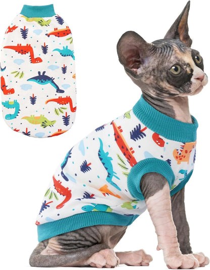 PUMYPOREITY Sphynx Cat Clothes: Stretchy Sweater, Soft Hairless Shirt, Pullover Pajamas, Turtleneck for Sphynx Cornish Rex, Devon Rex - Blue, S