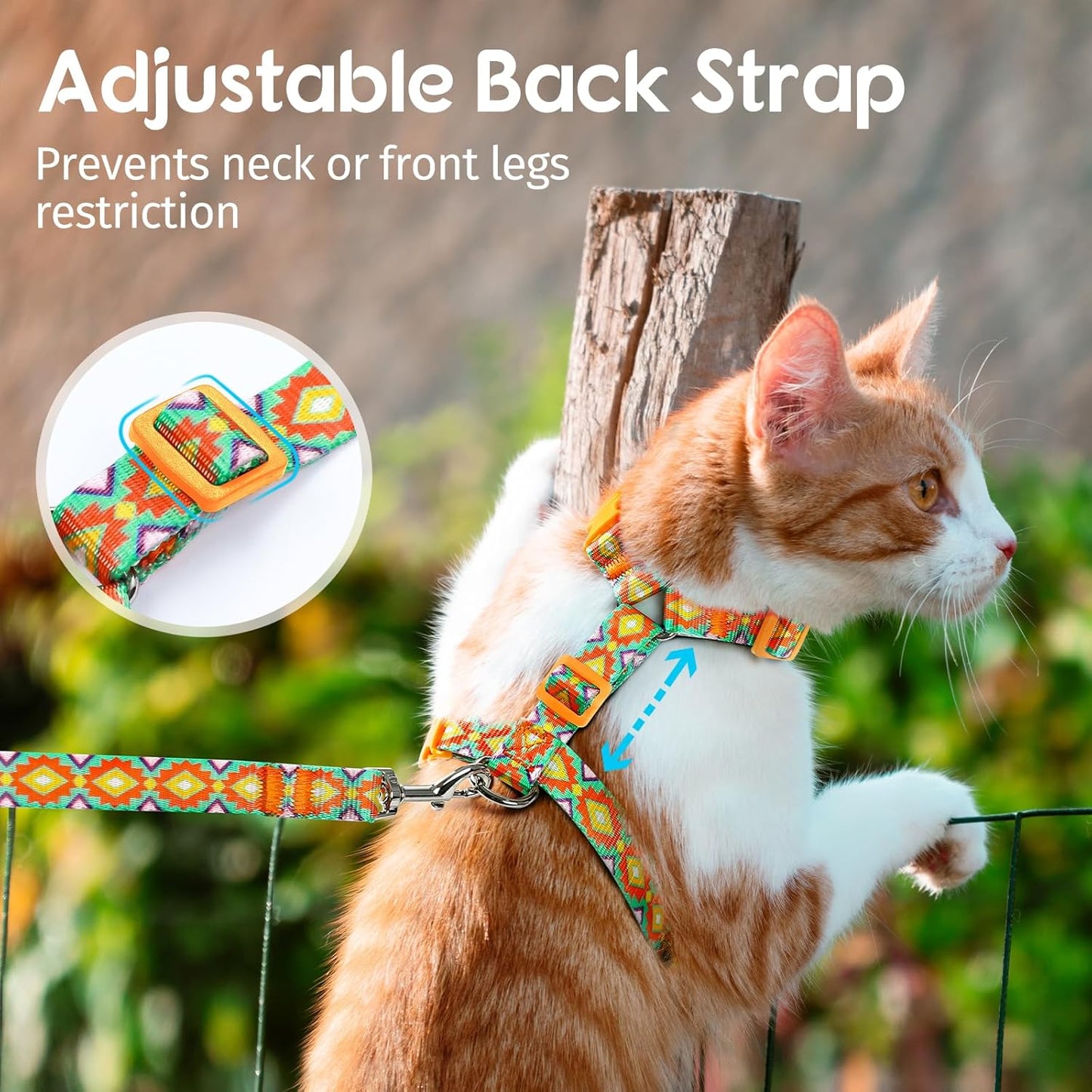 Dooradar Cat Harness and Leash, Escape Proof Adjustable Kitten Vest, Lightweight Soft Pet Straps, Easy Wearing for Small Medium Kitty Safe Walking Travel Control, Multicolor, S