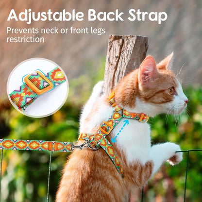 Dooradar Cat Harness and Leash, Escape Proof Adjustable Kitten Vest, Lightweight Soft Pet Straps, Easy Wearing for Small Medium Kitty Safe Walking Travel Control, Multicolor, S