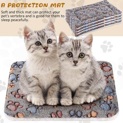 Tuanse 4 Pack Ultra Soft Dog Cat Bed Mat with Cute Prints Reversible Fleece Dog Crate Kennel Pad Cozy Washable Thickened Hamster Guinea Pig Pet Bed Mat for Small Animals(13 x 19 Inches,Gray)