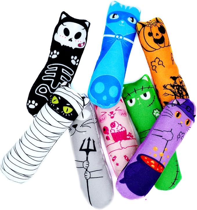 PET SHOW 8 Pack Halloween Cat Kicker With Catnip Crinkle Sound for Indoor Cats - Cute Ghost Pumpkin Plush Kittens Shape Natural Interactive Pet Kitty Toy