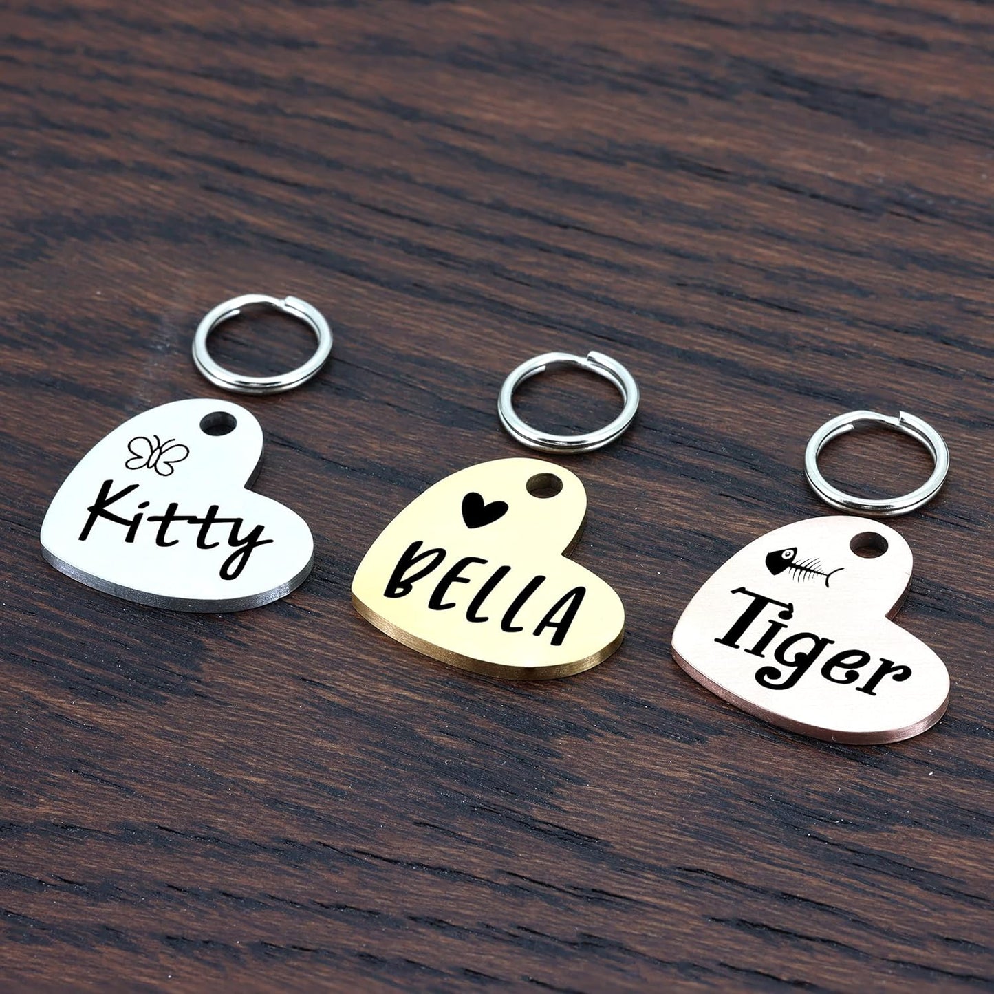 Ultra Joys Cat ID Tag Personalized Pet Tags, Durable Stainless Steel Small Pet Mini Dog Cat Tag Lightweight -Heart Tag in Gold