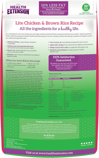 Health Extension Lite Chicken & Brown Rice Dry Dog Food, Low Fat Formula Supports Healthy Weight, with Probiotics & Superfoods for Digestion & Coat Health (15lb)