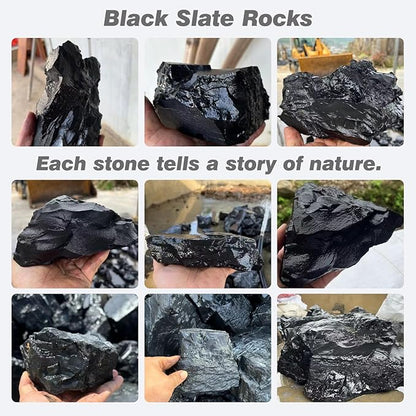 Unocho Aquarium Slate Rocks 10LB Fish Tank Stones Black Rocks for Aquarium Aquascaping Fish Tank Decoration Reptile Basking Platforms Paludarium Bonsai Vivariums(3"-7"-7Pcs)