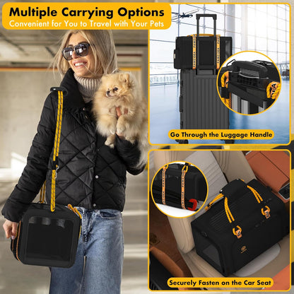 PAWZIDEA Expandable Pet Carrier with Wheels, 18"x11"x11" TSA Airline Approved Cat Carrier for 2 Cats Under Seat, Soft-Sided Dog Carrier for Small Dogs Rolling Travel Bag w/Telescopic Handle, ID Card