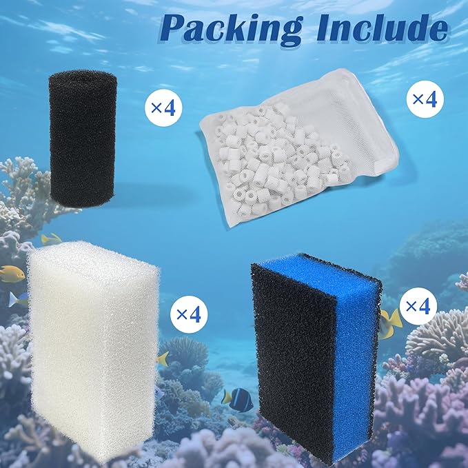 NEWKE 4 Sets of Upgraded Three-Stage Filtration Tank Filter for AquaClear 70 Power Filter, 4 Sets of Maintenance Kit Refills for Fish Tank Filter for 40- to 70-Gallon Aquariums