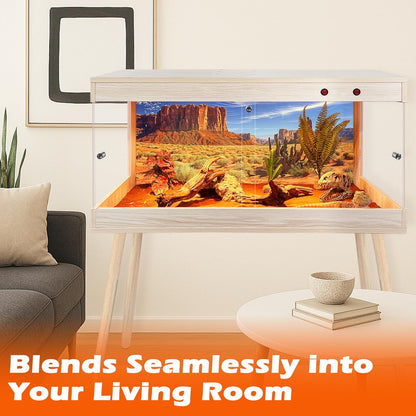 Royxen Tempered Glass Reptile Tank,Bearded Dragon Tank with Metal Mesh Top and Leg Stand,Reptile Enclosure,Lizard Tank for Chameleon,Snake,Lizard Habitat (Oak, 33 Gallons,32x16x16 Inch)