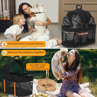 PAWZIDEA Pet Stroller 4 in 1, Cat Strollers with Detachable Carrier No-Zip Canopy, Portable Dog Crate for Car Seat Travel, Foldable & Lightweight Jogger for Small/Medium Dogs and Cats, Storage Basket