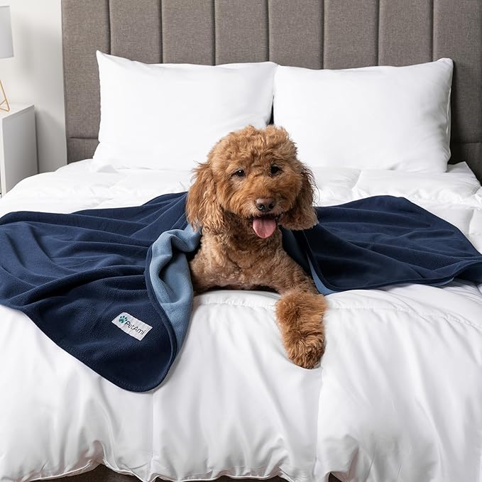 PetAmi Waterproof Dog Blanket for Small Medium Pets Dogs Cats, Pet Couch Cover Protector for Furniture, Reversible Washable Soft Fleece Cat Blanket for Bed Couch Sofa, 29x40 (Navy/Blue)
