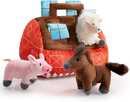 Hollypet Hide and Seek Squeaky Dog Toy, Designed Interactive Puzzle Plush Stuffed Puppy Toys, Farm