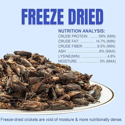 Amzey Appetizing Mealworms Natural Dried Crickets - Food for Bearded Dragons, Wild Birds, Chickens, Fish - (8 oz Resealable Bag) - Veterinary Certified