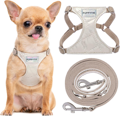 Puppytie No Pull Small Dog Harness with Multifunction Dog Leash,Lightweight Soft Adjustable No Choke Escape Proof Pet Harness Vest Pet Harness Vest,Glossy Pearl White,S