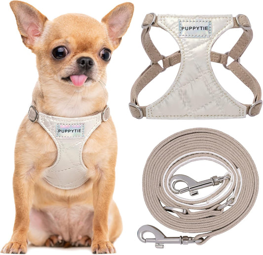 Puppytie No Pull xs Dog Harness with Multifunction Dog Leash,Soft Adjustable No Choke Escape Proof Pet Harness Vest,Glossy Pearl White,XS