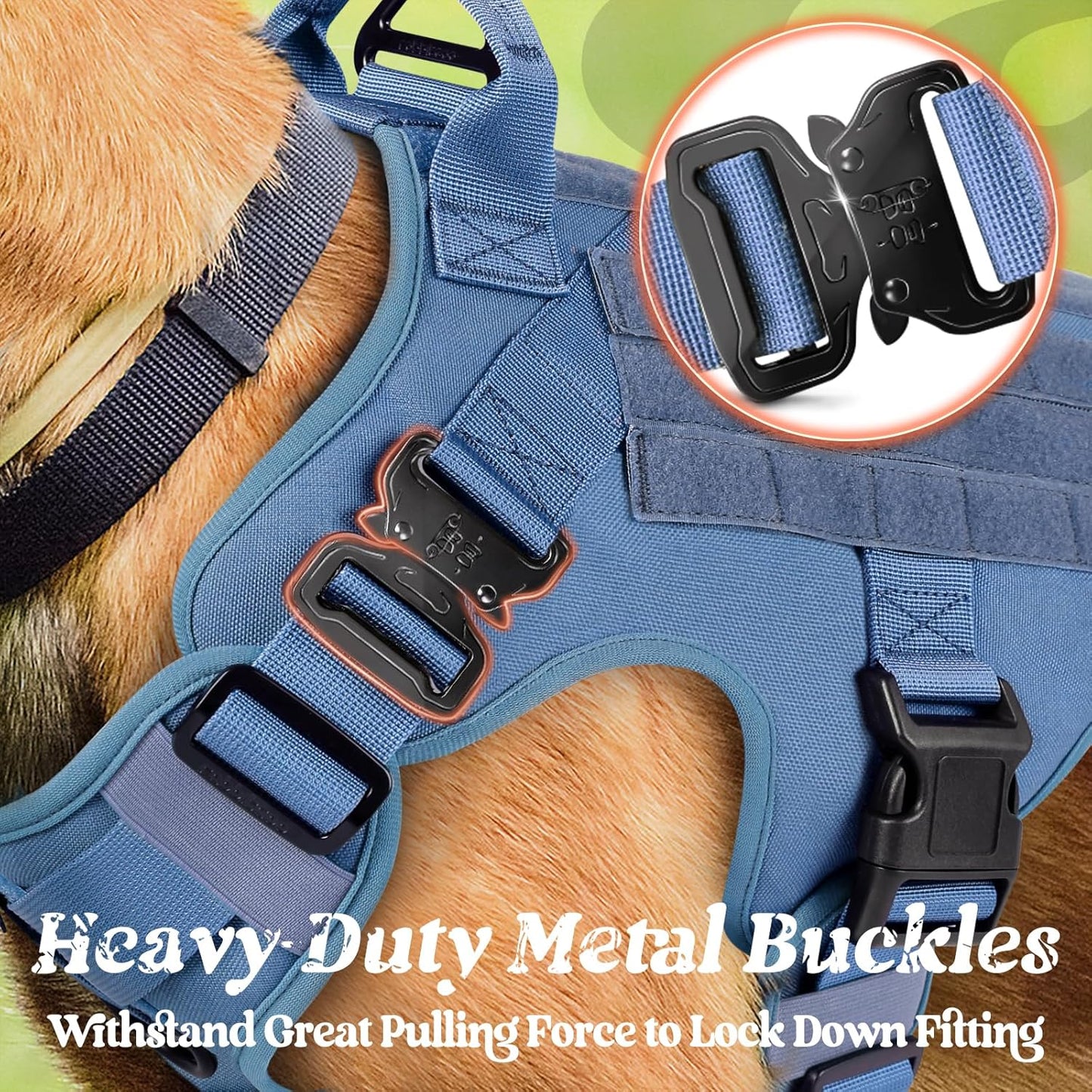 rabbitgoo Tactical Dog Harness for Large, Heavy Duty Pet Harness with Handle, No-Pull Service Vest Large Breed, Adjustable Military Dog Vest for Training Hunting Walking, Blue, L