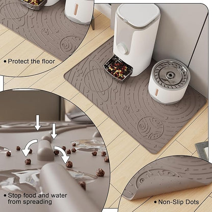 OHMO Dog Food Mat, Silicone Waterproof Cat Food Mat, Non-Skid Spill Proof Pet Feeding Mat for Food and Water, Easy to Clean Dog Placemat(Beige, 18.9" x 11.8")