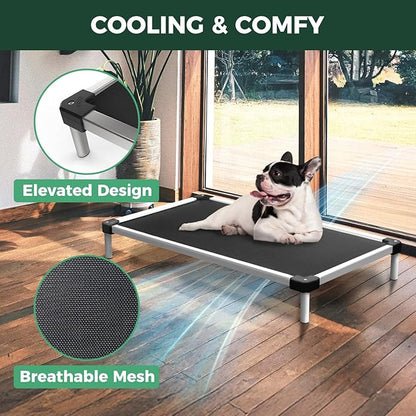 FXW TitanNest Chew-Proof Elevated Dog Bed, Raised Cot for Indoor/Outdoor/Camping Use, Durable & Waterproof Cooling Pet Bed for Medium Dogs, 42.0" L x 27.0" W x 5.0" H, Black
